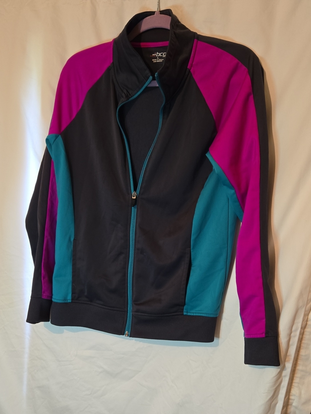 bcg Navy Blue Teal and Magenta Colorblock Bomber Jacket